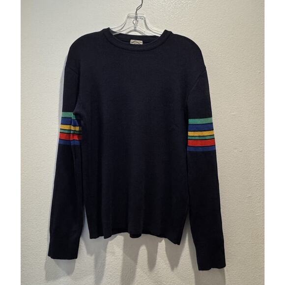 Vintage Bogner Navy Blue Rainbow Schurwool Pullover Ski Sweater Retro READ - Picture 1 of 13